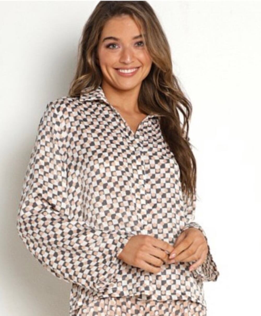 Splendid New Womens Geometric Long Sleeve Button Up Blouse Top XS Retro Resort